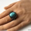 N7342f Chevaliere homme acier inoxydable pierre bleu turquoise - Bijoux Bagues en ligne Ninanina