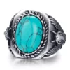 N7342h Chevaliere homme acier inoxydable pierre bleu turquoise - Bijoux Bagues en ligne Ninanina