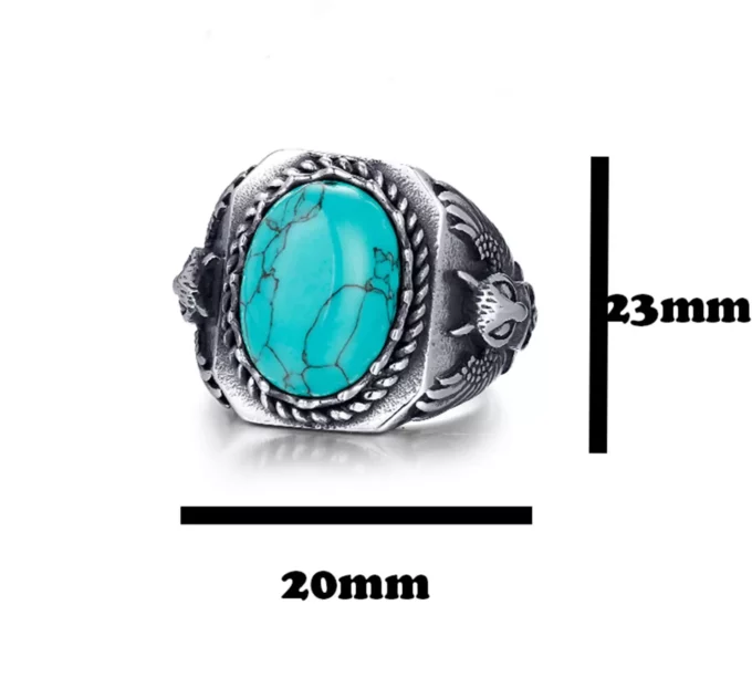 N7342i Chevaliere homme acier inoxydable pierre bleu turquoise - Bijoux Bagues en ligne Ninanina