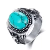 N7342j Chevaliere homme acier inoxydable pierre bleu turquoise - Bijoux Bagues en ligne Ninanina