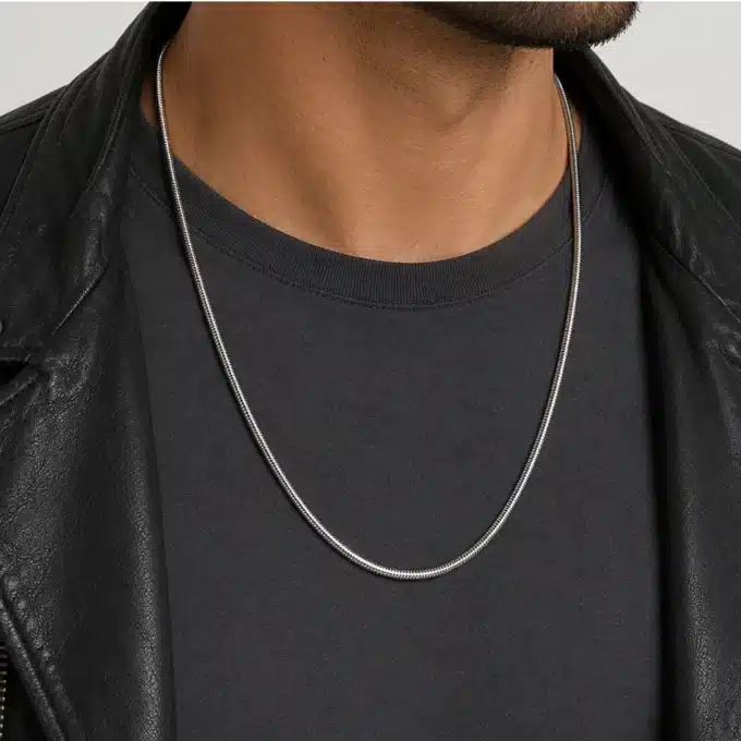 N7343a Chaine serpent homme maille Acier inoxydable argenté - Bijoux colliers hommes en ligne Ninanina