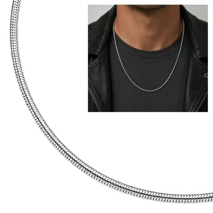 N7343e Chaine serpent homme maille Acier inoxydable argenté - Bijoux colliers hommes en ligne Ninanina