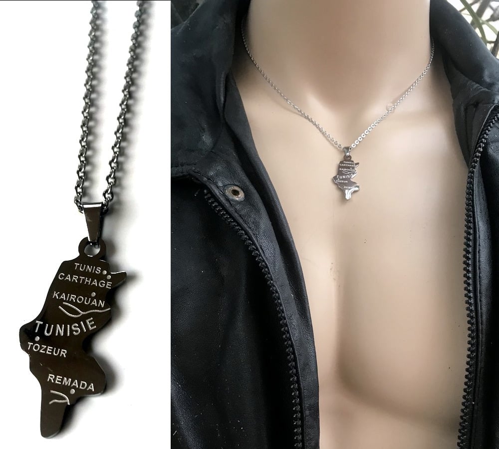 Collier Tunisie pour homme Acier Inoxydable argenté - Ninanina