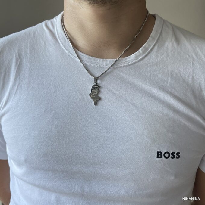N7347a Collier Tunisie Homme Pendentif Acier Inoxydable Argent - Bijoux Colliers Pendentifs en ligne Ninanina