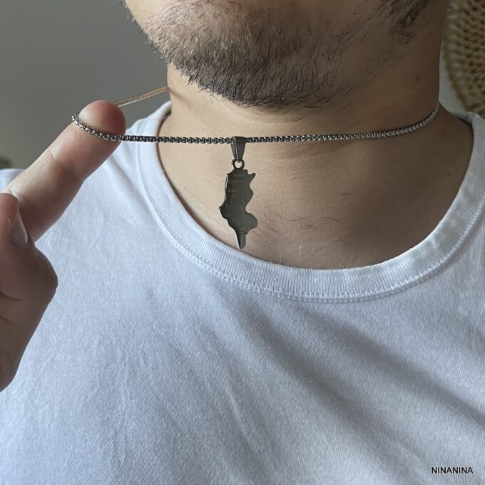 N7347b Collier Tunisie Homme Pendentif Acier Inoxydable Argent - Bijoux Colliers Pendentifs en ligne Ninanina