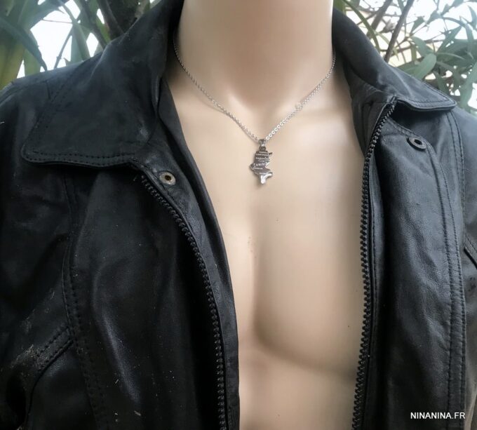 N7347c Collier Tunisie pour homme Acier Inoxydable argenté - Bijoux Colliers en ligne Ninanina