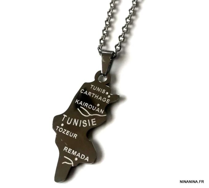 N7347d Collier Tunisie pour homme Acier Inoxydable argenté - Bijoux Colliers en ligne Ninanina