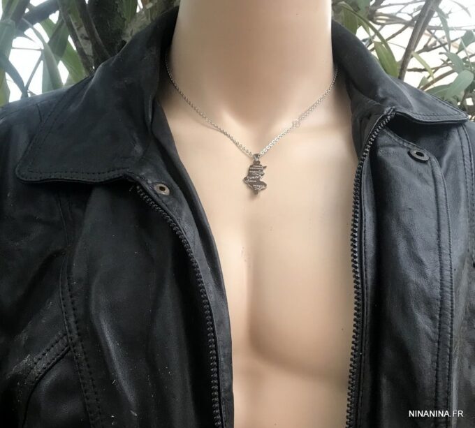 N7347e Collier Tunisie pour homme Acier Inoxydable argenté - Bijoux Colliers en ligne Ninanina