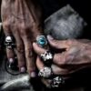 N7350b Bague homme tete de mort acier inoxydable style biker -Bijoux Bagues en ligne Ninanina