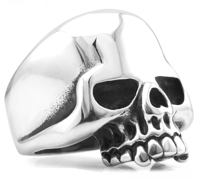 N7350e Bague homme tete de mort acier inoxydable style biker -Bijoux Bagues en ligne Ninanina