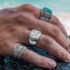 N7844 Bague Homme Pierre Turquoise Howlite Et Acier inoxydable - Bijoux Bagues Hommes en ligne Ninanina