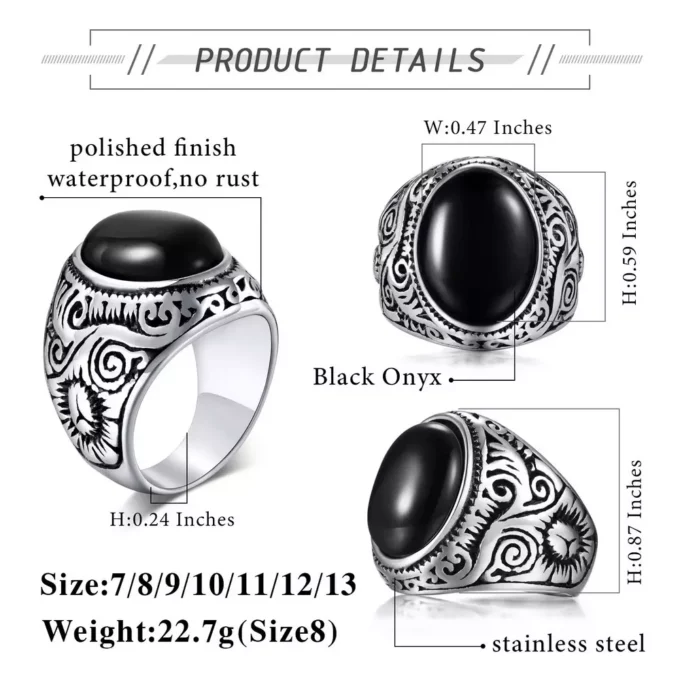 N7844c Bague Homme Pierre Noire Howlite Et Acier inoxydable - Bijoux Bagues en ligne Ninanina