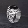 N7844d Bague Homme Pierre Noire Howlite Et Acier inoxydable - Bijoux Bagues en ligne Ninanina