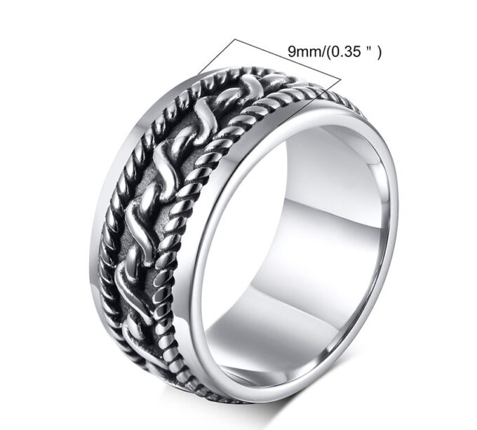 N7337a Anneau celtique homme motif texture acier inoxydable - Bijoux Bagues en ligne Ninanina