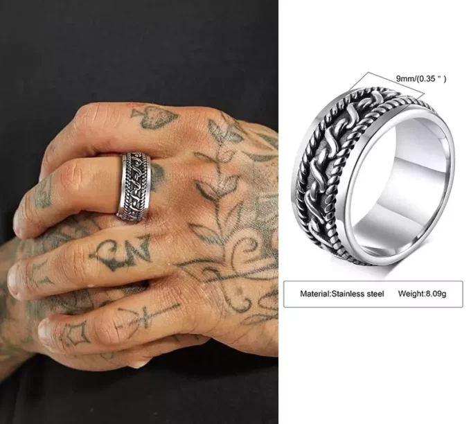 N7337c Anneau celtique homme motif texture acier inoxydable - Bijoux Bagues en ligne Ninanina