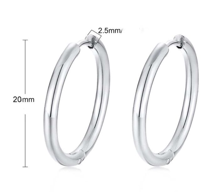 N7361B Boucle d'oreille homme creole fine Acier Inoxydable - Bijoux Boucles d oreilles en ligne Ninanina Paire de Boucle d’oreille masculine en acier inoxydable, modèle créole fine de 20 mm avec dimentions indiquées, chic et tendance
