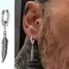 N7363c Boucle d'oreille plume homme creole Acier Inoxydable - Boucles d'oreilles en ligne Ninanina