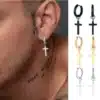 N7365b Boucle d'oreille homme croix Acier inoxydable - Bijoux Boucles d oreilles en ligne Ninanina