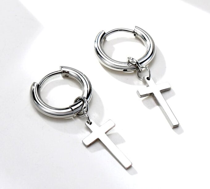 N7365d Boucle d'oreille homme croix Acier inoxydable - Bijoux Boucles d oreilles en ligne Ninanina