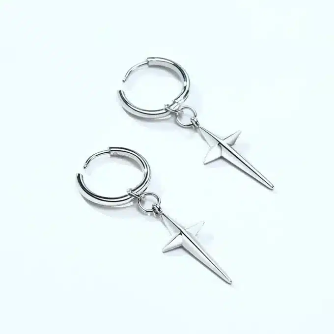 N7366B Creole avec croix quatre pointes Homme Acier Inoxydable - Boucles d'oreilles en ligne Ninanina