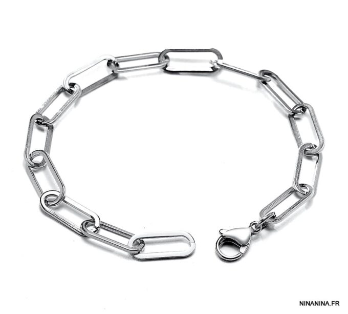 N7371b Bracelet maille trombone Homme Acier inoxydable argent - Bijoux Bracelets en ligne Ninanina