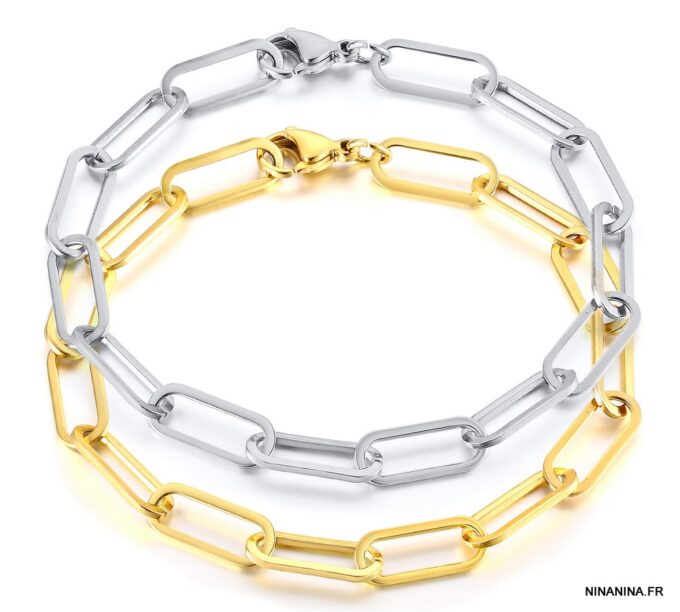 N7371d Bracelet maille trombone Homme Acier inoxydable argent - Bijoux Bracelets en ligne Ninanina