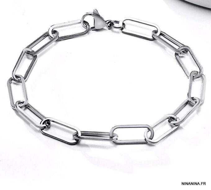 N7371e Bracelet maille trombone Homme Acier inoxydable argent - Bijoux Bracelets en ligne Ninanina