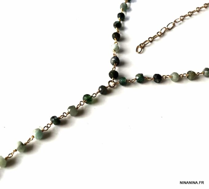 N7372b Collier en emeraude veritable forme cravate pour femme - Bijoux Colliers en ligne Ninanina
