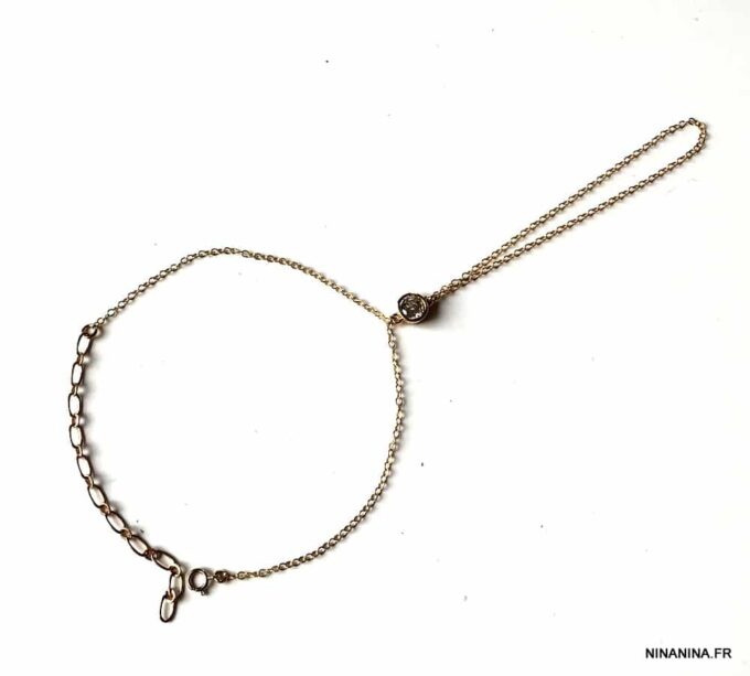 N7376b Bracelet bague chaine main zirconium plaqué or - Bijoux Bracelets en ligne Ninanina