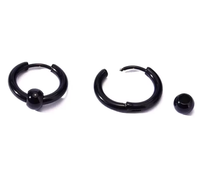 N7378D Boucle d'oreille noire homme anneau Acier Inoxydable - Bijoux Boucles d'oreilles en ligne Ninanina