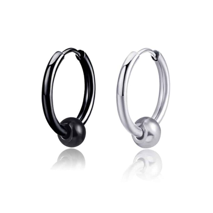 N7378E Boucle d'oreille noire homme anneau Acier Inoxydable - Bijoux Boucles d'oreilles en ligne Ninanina