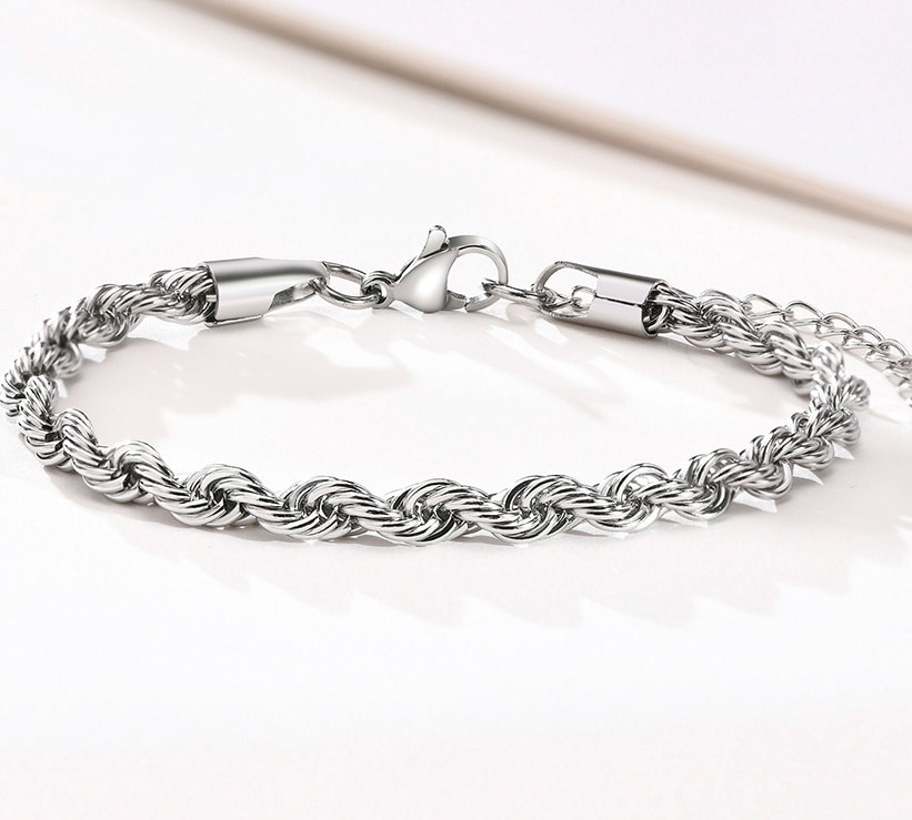 Bracelet maille corde en acier inoxydable argenté - 5mm - Emotional