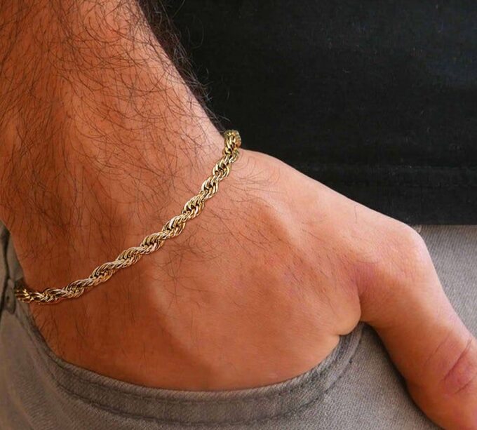 N7380b Bracelet torsade Homme Corde Acier inoxydable - Bijoux Bracelets en ligne Ninanina