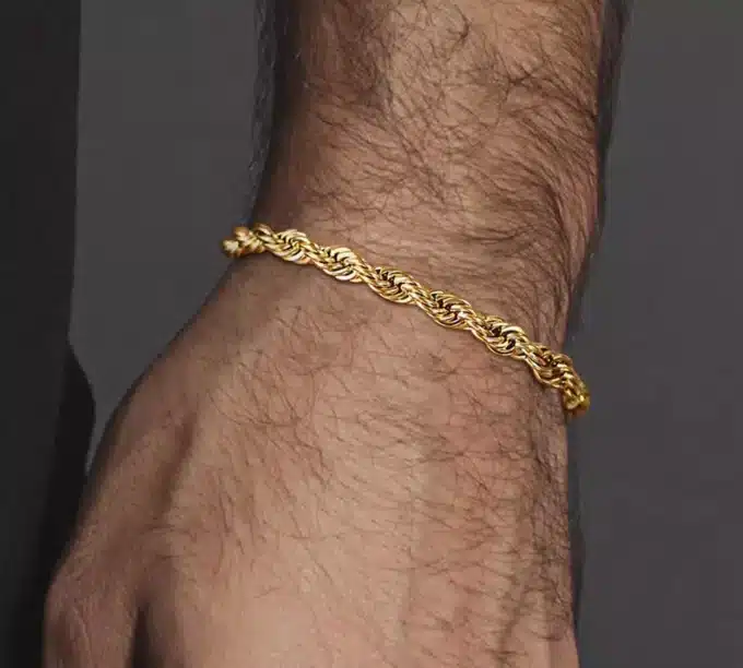 N7381B Bracelet torsadé or Homme Acier inoxydable doré - Bijoux Bracelets en ligne Ninanina