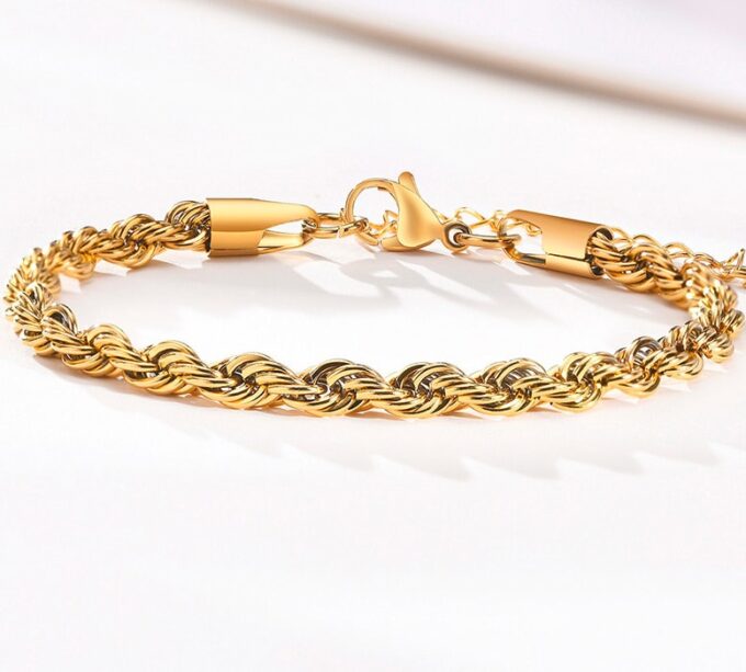 N7381C Bracelet torsadé or Homme Acier inoxydable doré - Bijoux Bracelets en ligne Ninanina