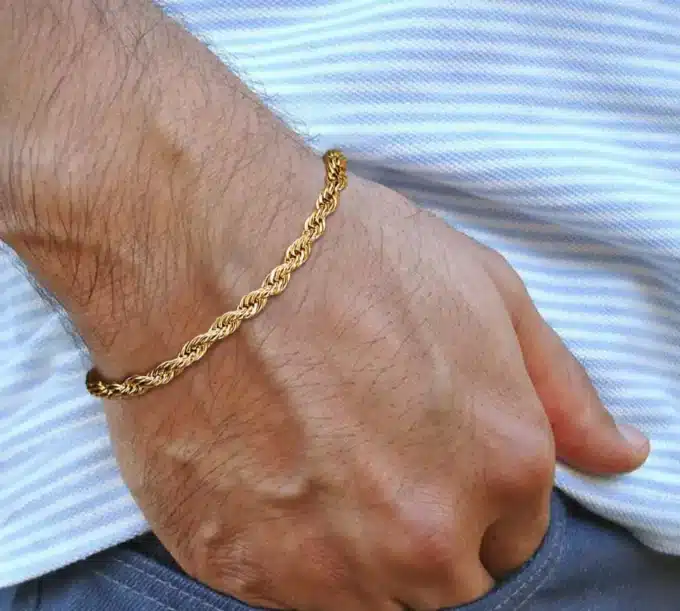 N7381D Bracelet torsadé or Homme Acier inoxydable doré - Bijoux Bracelets en ligne Ninanina