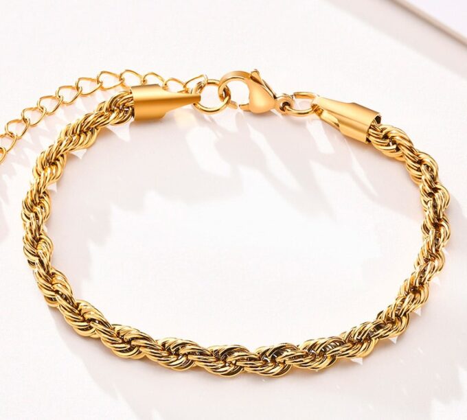 N7381E Bracelet torsadé or Homme Acier inoxydable doré - Bijoux Bracelets en ligne Ninanina