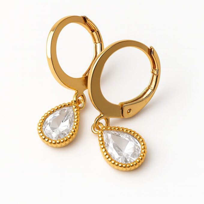 N7355a Creoles goutte oxyde de zirconium - Boucles d'oreilles en Acier inoxydable doré - Bijoux boucles d'oreille en ligne Ninanina