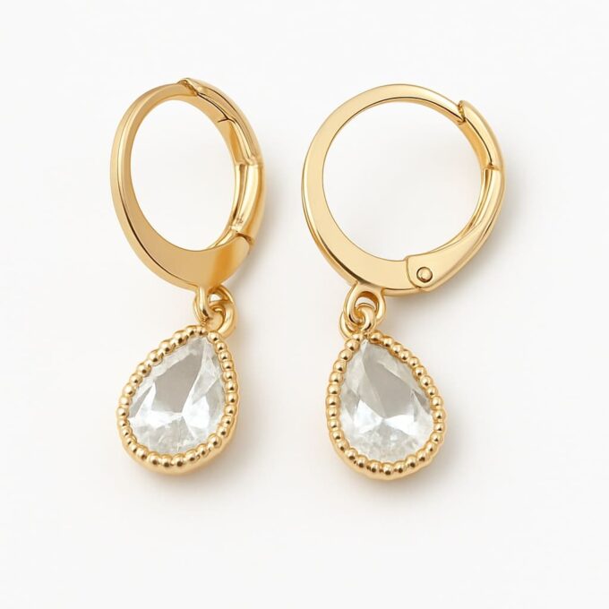 N7355d Creoles goutte oxyde de zirconium - Boucles d'oreilles en Acier inoxydable doré - Bijoux boucles d'oreille en ligne Ninanina