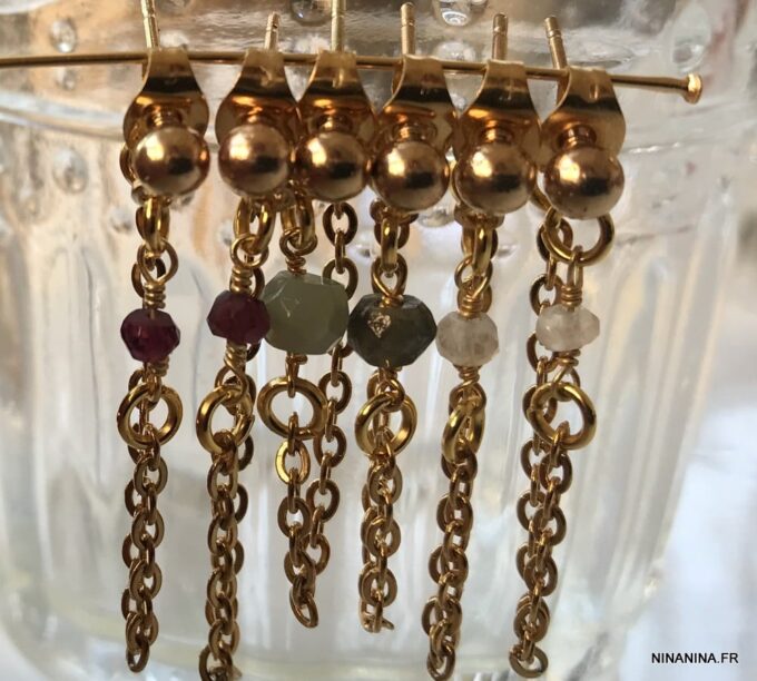 N7357b Boucles d'oreilles chaines pierre naturelle personnalisées - Bijoux Boucles d'oreilles en ligne Ninanina