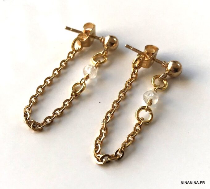 N7357c Boucles d'oreilles chaines pierre naturelle personnalisées - Bijoux Boucles d'oreilles en ligne Ninanina
