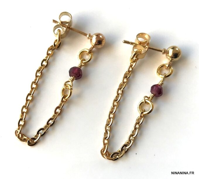 N7357d Boucles d'oreilles chaines pierre naturelle personnalisées - Bijoux Boucles d'oreilles en ligne Ninanina