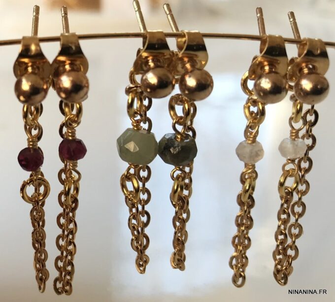 N7357e Boucles d'oreilles chaines pierre naturelle personnalisées - Bijoux Boucles d'oreilles en ligne Ninanina