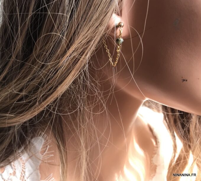 N7357fBoucles d'oreilles chaines pierre naturelle personnalisées - Bijoux Boucles d'oreilles en ligne Ninanina