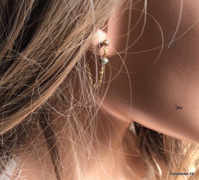 N7357g Boucles d'oreilles chaines pierre naturelle personnalisées - Bijoux Boucles d'oreilles en ligne Ninanina
