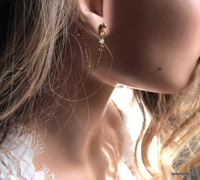 N7357h Boucles d'oreilles chaines pierre naturelle personnalisées - Bijoux Boucles d'oreilles en ligne Ninanina