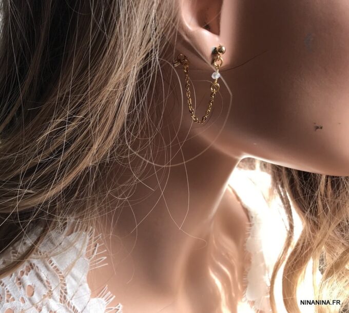 N7357i Boucles d'oreilles chaines pierre naturelle personnalisées - Bijoux Boucles d'oreilles en ligne Ninanina