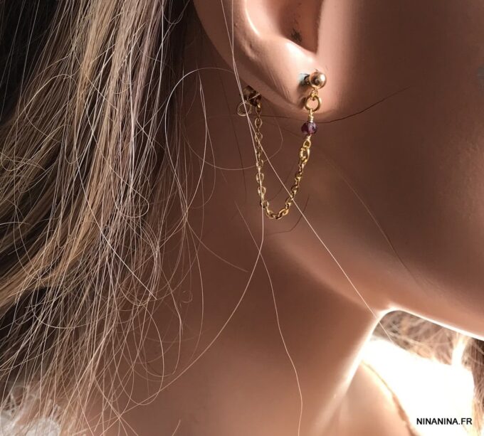 N7357l Boucles d'oreilles chaines pierre naturelle personnalisées - Bijoux Boucles d'oreilles en ligne Ninanina