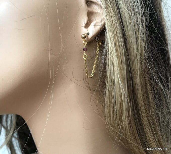 N7357p Boucles d'oreilles chaines pierre naturelle personnalisées - Bijoux Boucles d'oreilles en ligne Ninanina