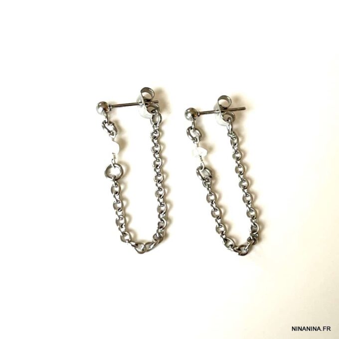 N7357t Boucles d'oreilles chaines pierre naturelle personnalisées - Bijoux Boucles d'oreilles en ligne Ninanina